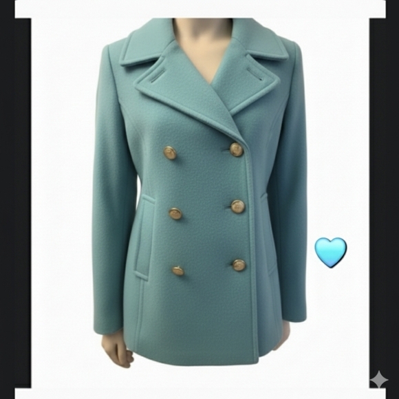J. Crew Women's Double-Breasted Aquamarine Blue Pea Coat - Picture 2 of 12